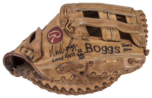 1982 Wade Boggs Game Used, Signed & Inscribed Rookie Rawlings First Basemans Glove (Boggs LOA)
